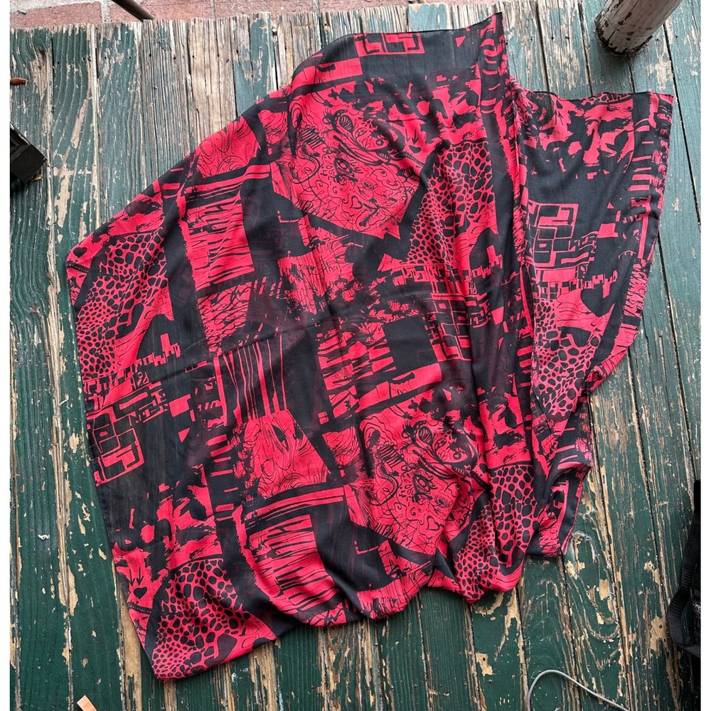 Red Black Graphic Print Oversized Lightweight Scarf Wrap Shawl A4415